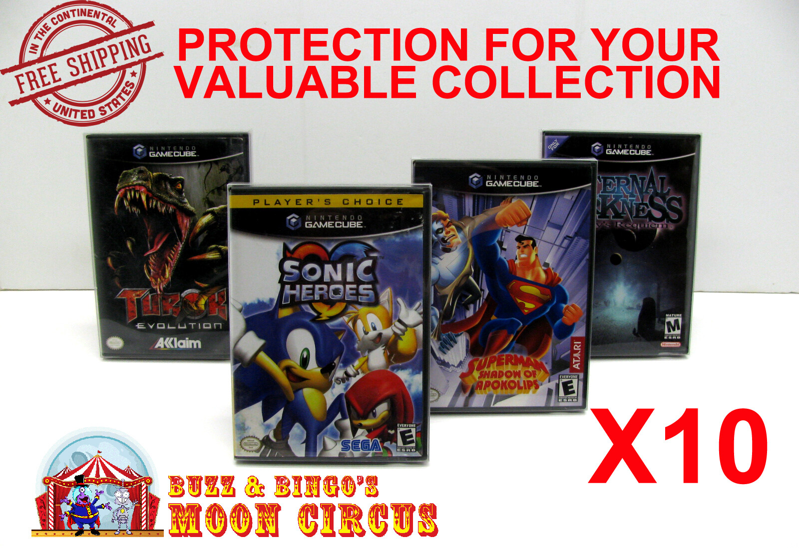 10X NINTENDO GAMECUBE CIB GAMES – CLEAR PLASTIC PROTECTIVE BOX PROTECTORS CASE