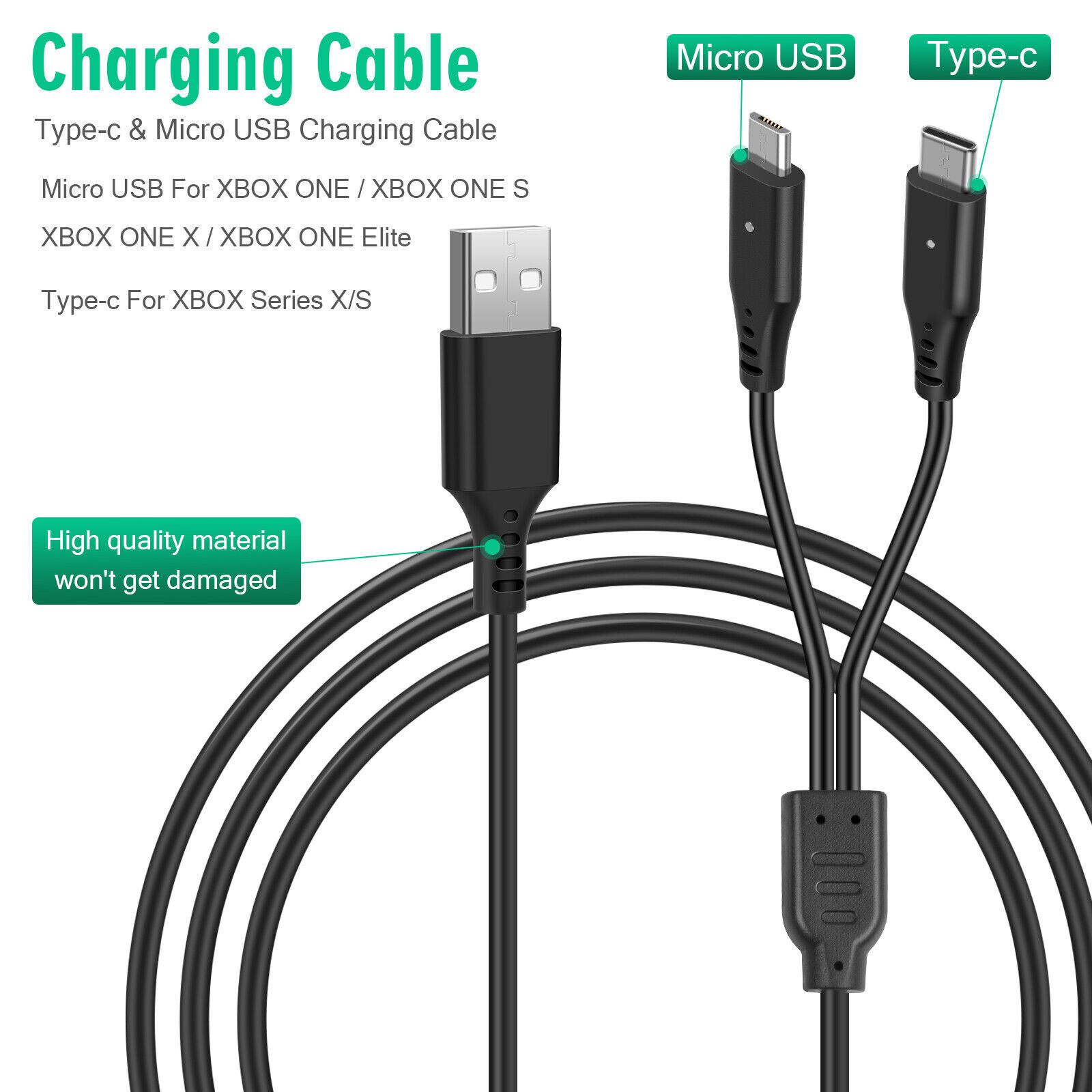 2 Pack Rechargeable Battery + Charge Kit Cable For Xbox One Controller 3600 mAh