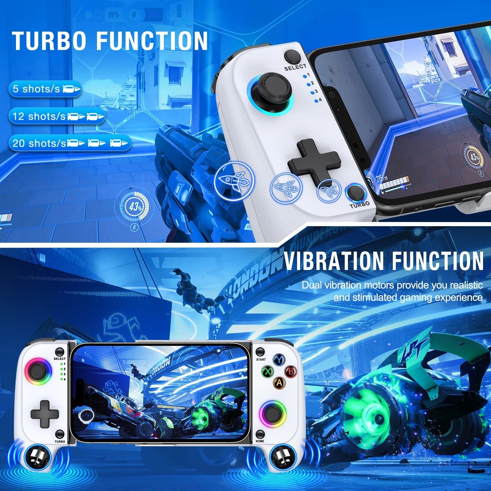 Mobile Game Controller for iPhone/Android,iOS Wireless Gaming Controller+RGB