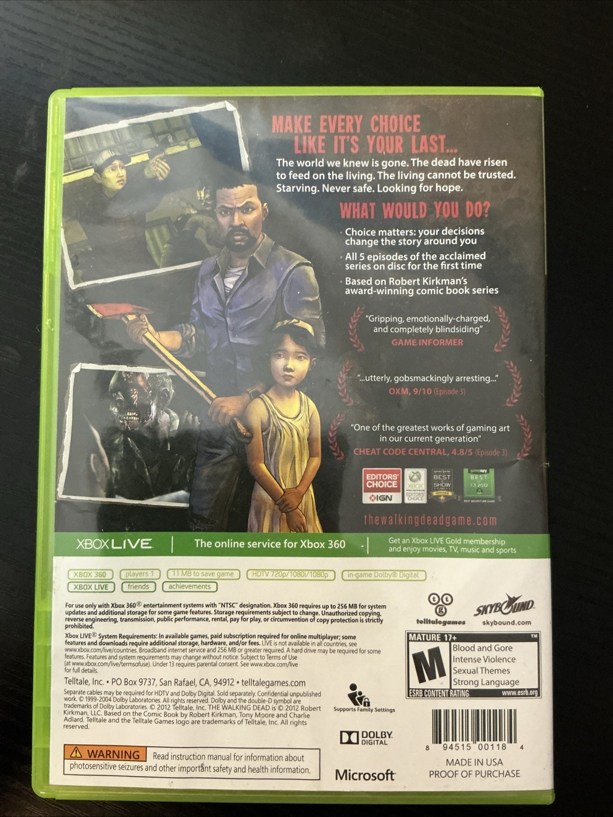 The Walking Dead: A Telltale Games Series (Microsoft Xbox 360) – CIB – Tested