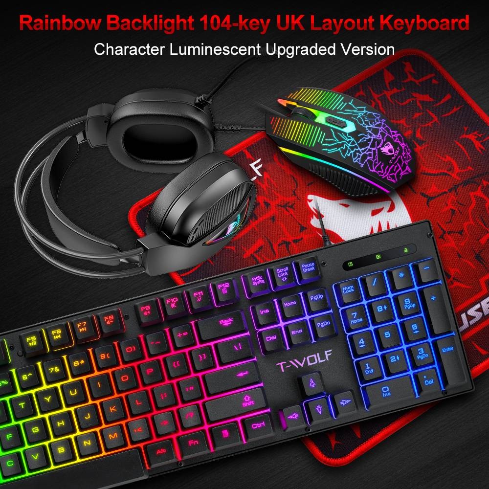 3 IN 1 PC Gaming Keyboard Mouse Gaming Headset Set RGB LED Backlit USB Wired