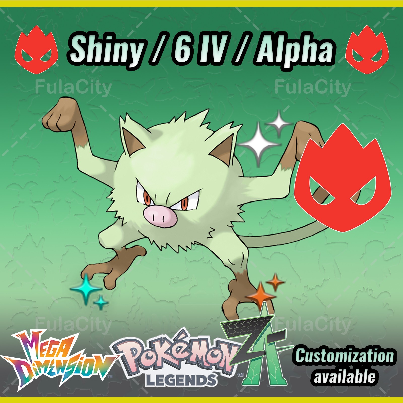 Mankey ❗❗❗ Alpha Shiny ❗❗❗ Pokemon Legends ZA ⚫ 6 IV 🟢 @ Any item