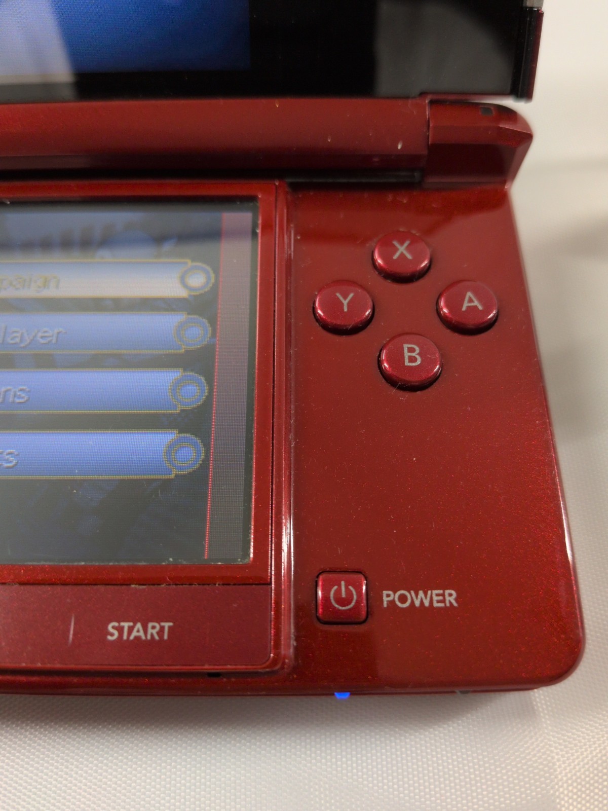 Nintendo 3DS Flame Red Handheld Console System CTR-001 & 4 Super Hero Game Lot