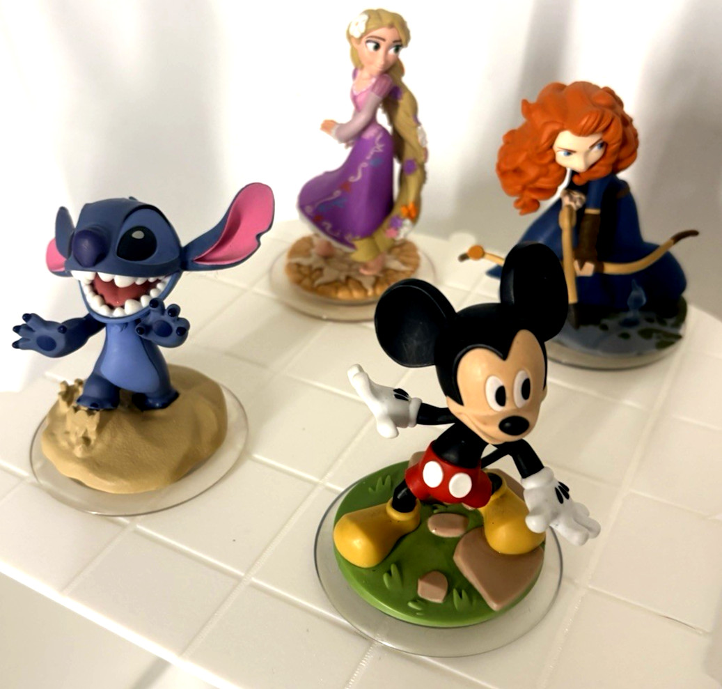 Disney Infinity Disney Figure Lot Mickey Stitch Merida Rapunzel 4 pc