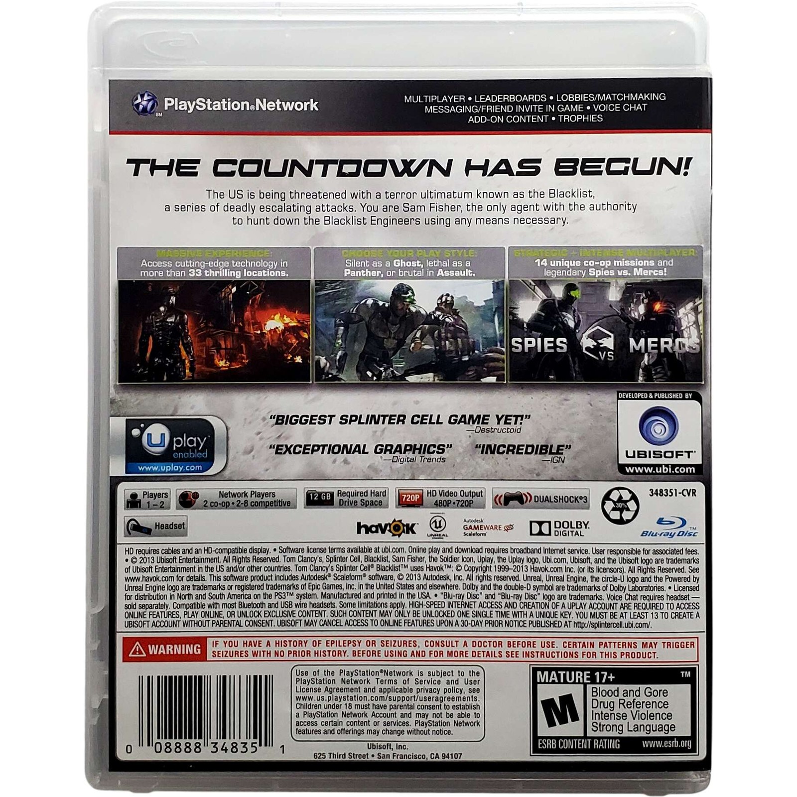 Splinter Cell Blacklist Gamestop Edition – Sony Playstation 3 PS3 1Y Guarantee