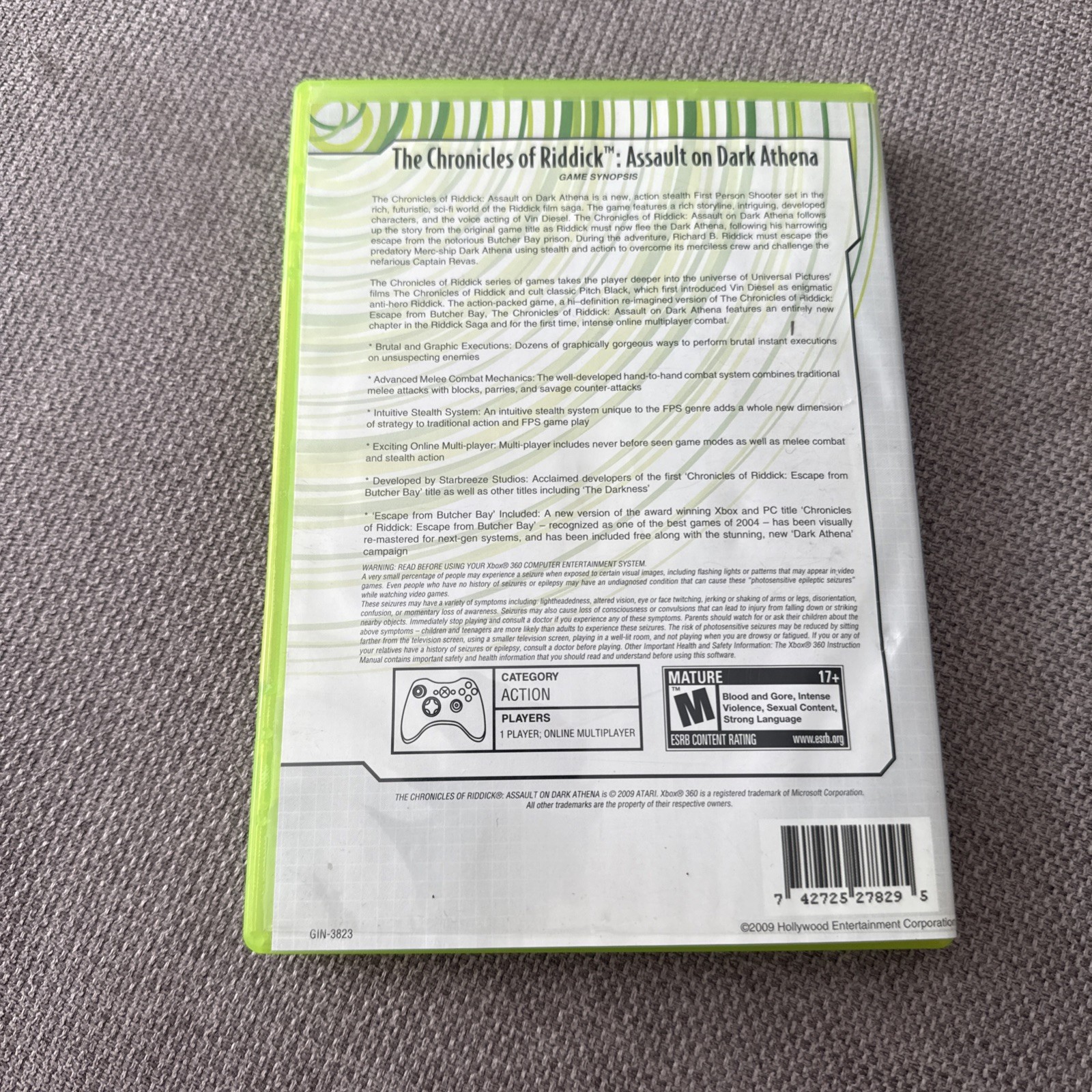 Chronicles of Riddick: Assault on Dark Athena (Microsoft Xbox 360, 2009) NO BOOK