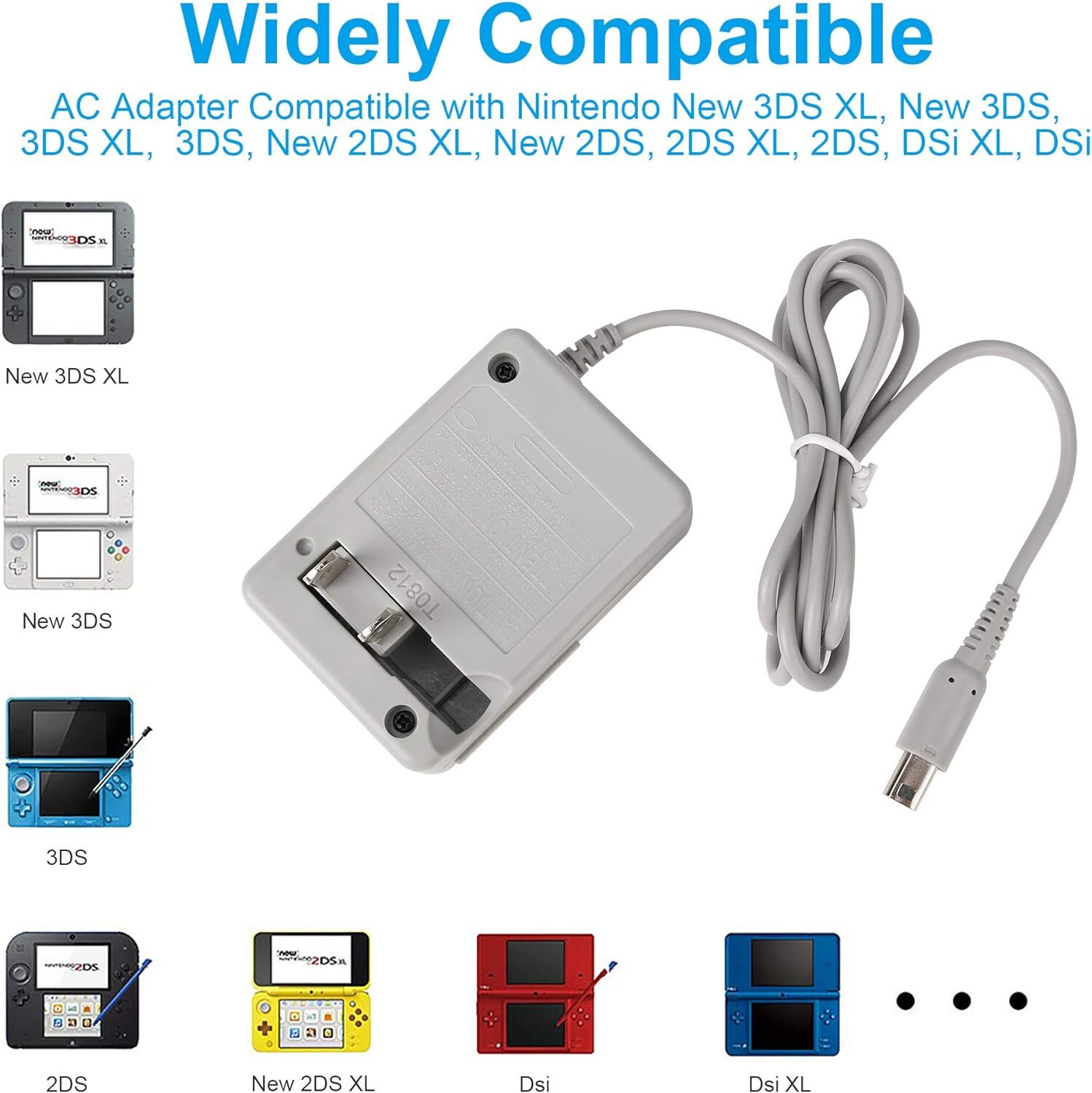 1-50PCS AC Adapter Home Wall Charger Cable for Nintendo DSi/ DSi XL/ 2DS/3DS LOT