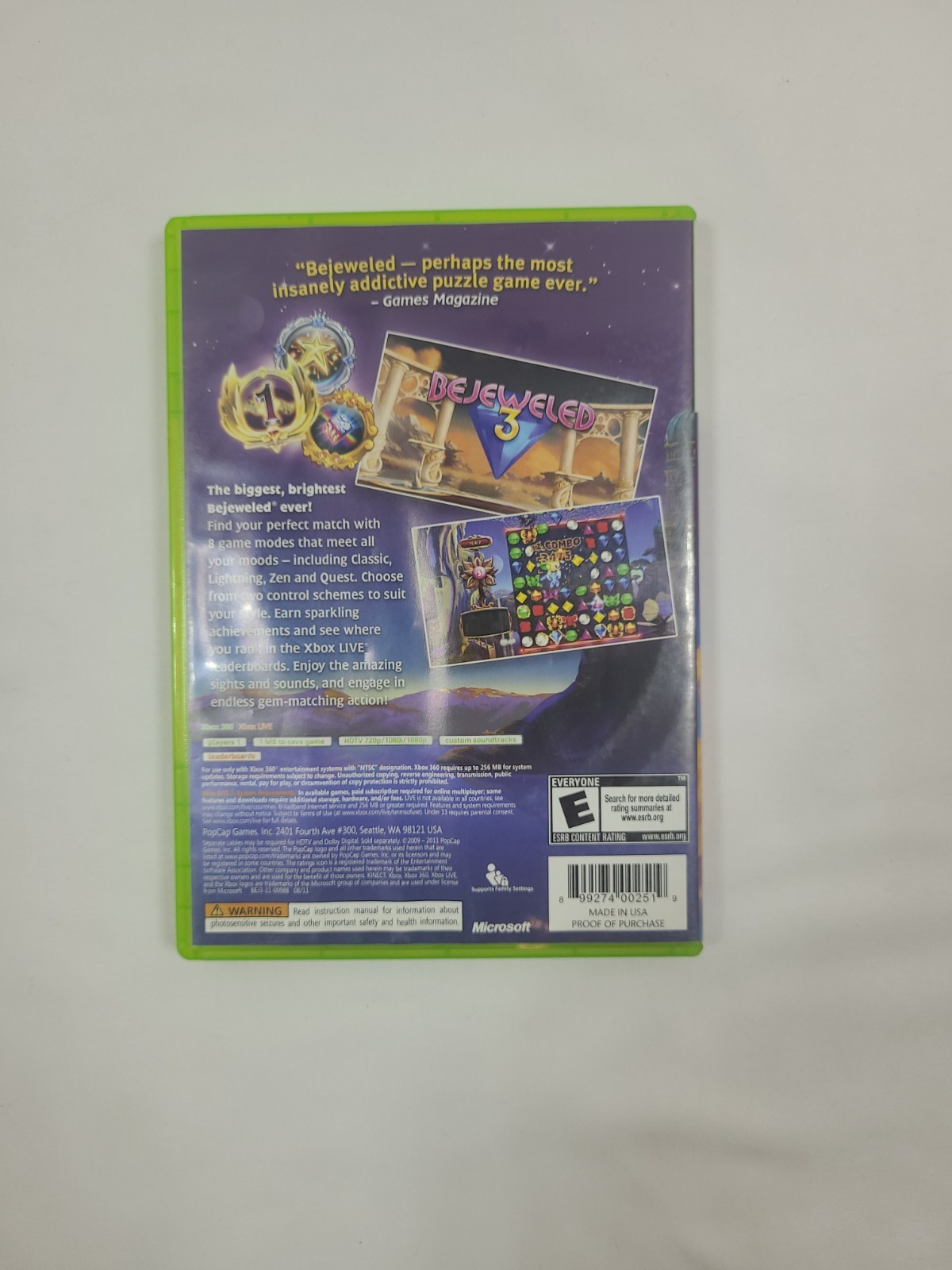 Bejeweled 3 ( Xbox 360, 2011) Complete w/ Manual CIB, TESTED!