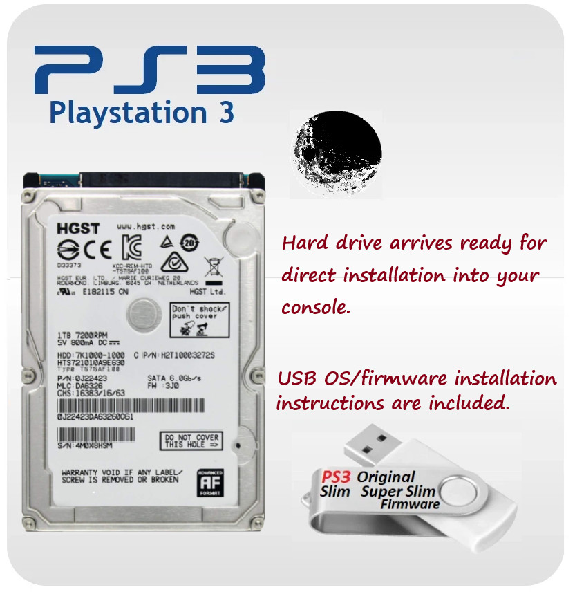 1TB PS3 Hard Drive USB Firmware Installation Drive Replacement Upgrade for PS3