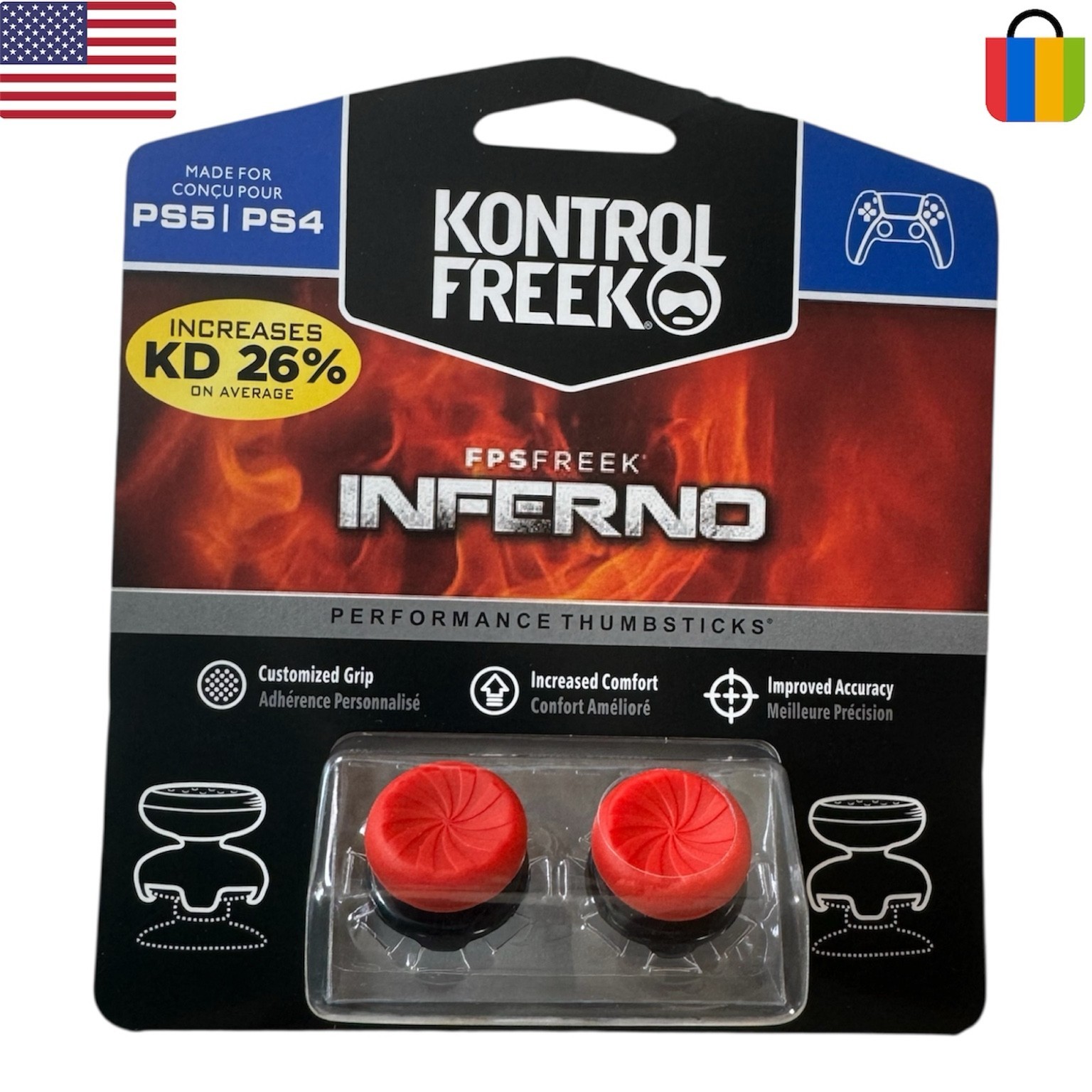 KontrolFreek FPS Thumbsticks for PS4/PS5 – Red Inferno – Ships Fast