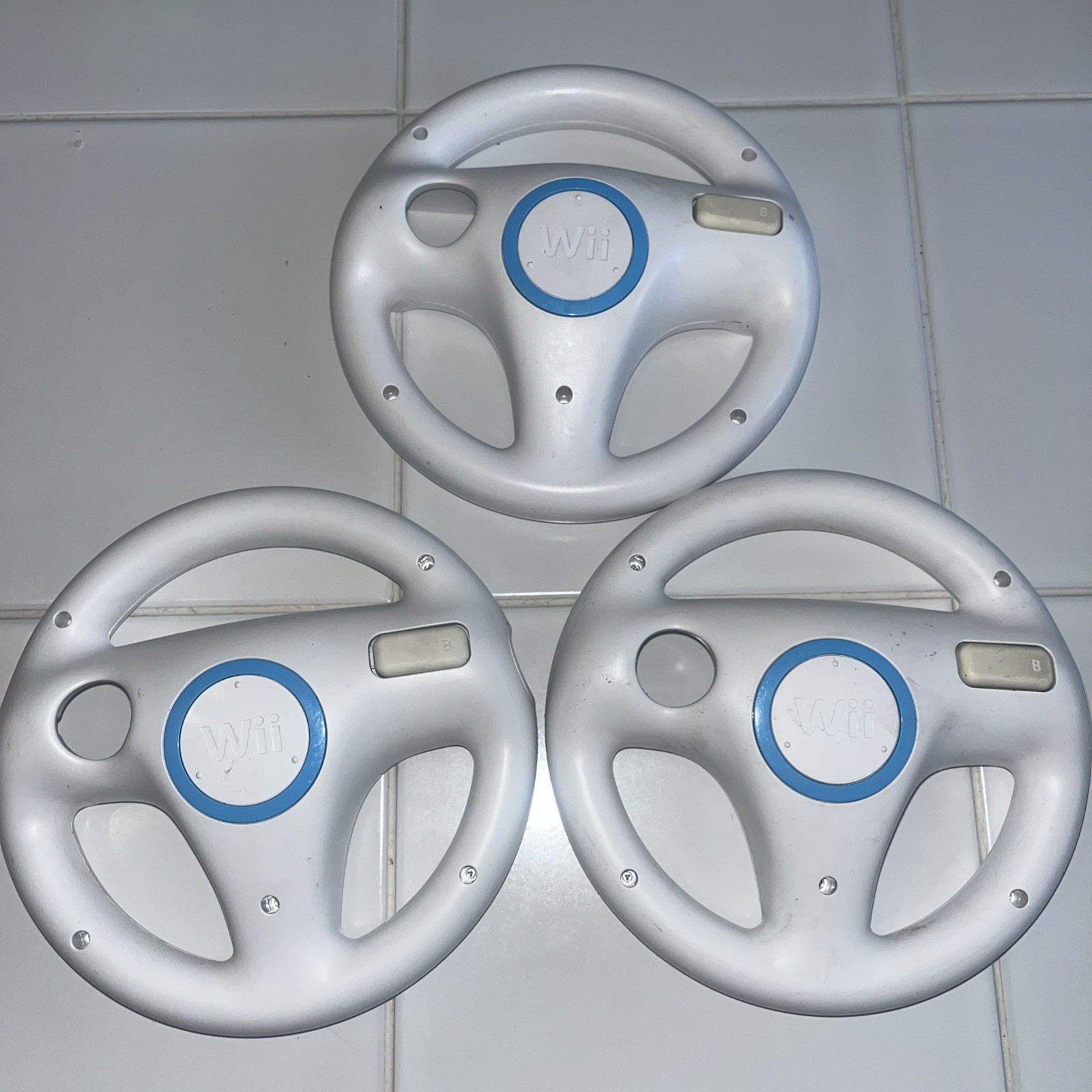 Lot Of 3 OEM Nintendo Wii Steering Wheels RVL-024 Mario Kart Remote Attachment