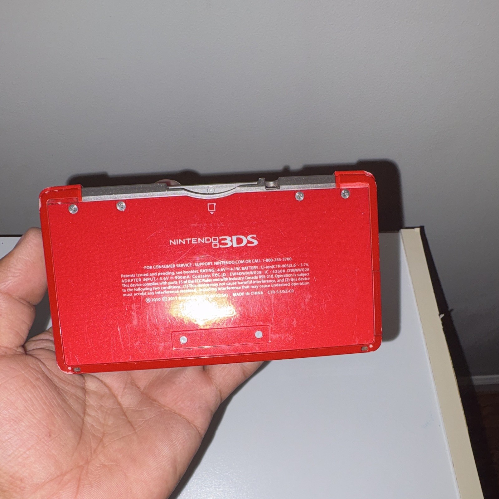 Nintendo 3DS Flame Red Handheld System CTR-001 3D. Game slot need replace