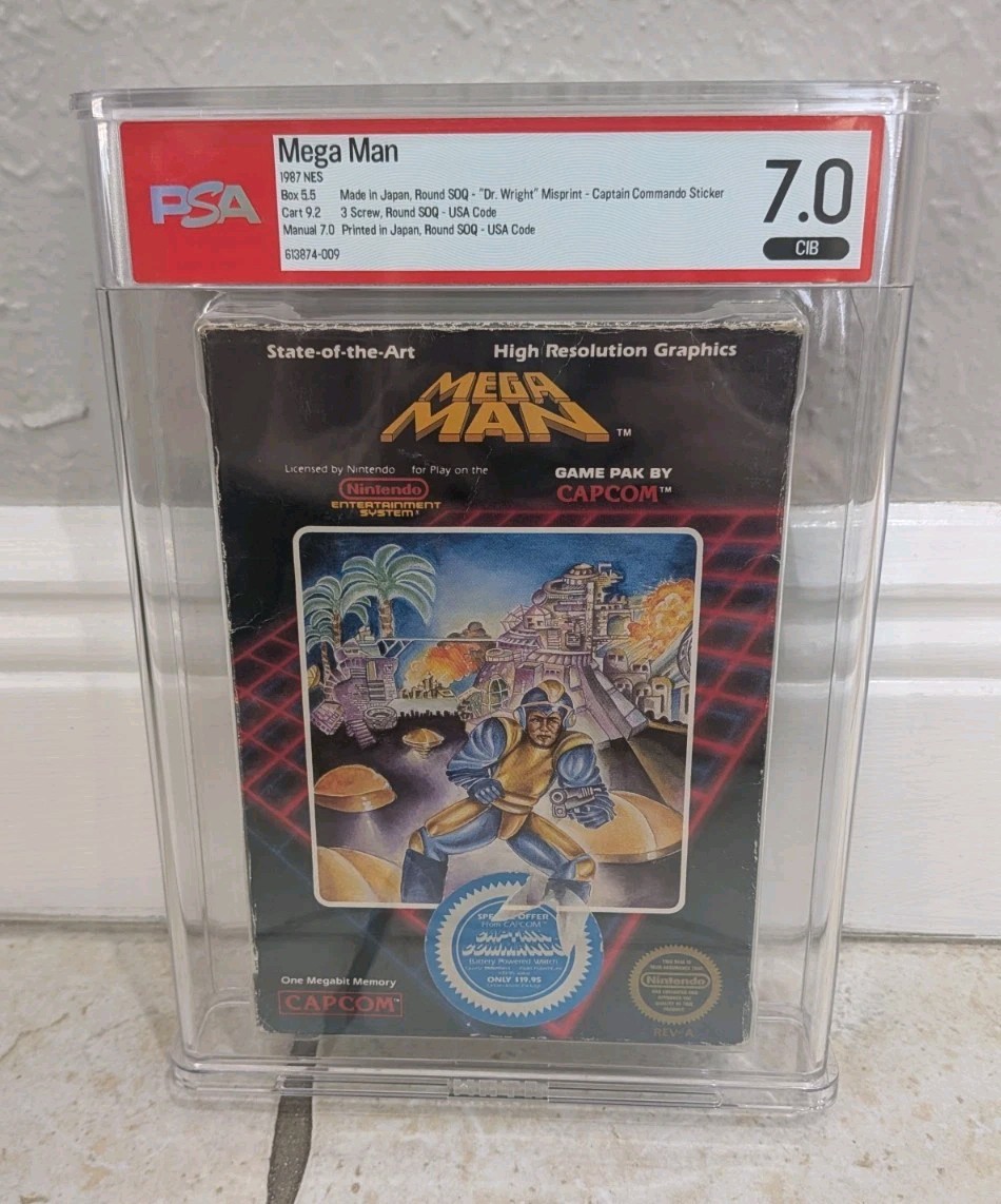 Mega Man Nintendo 1987 NES CIB Dr. Wright Misprint Graded WATA PSA 7.0