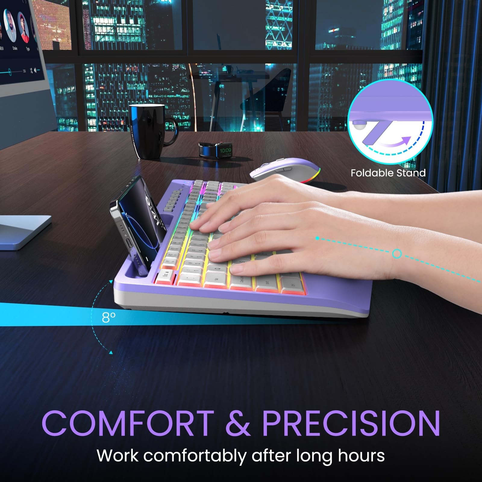Wireless Keyboard and Mouse Combo- VEILZOR 2.4G Rechargeable Keyboard with Ph…