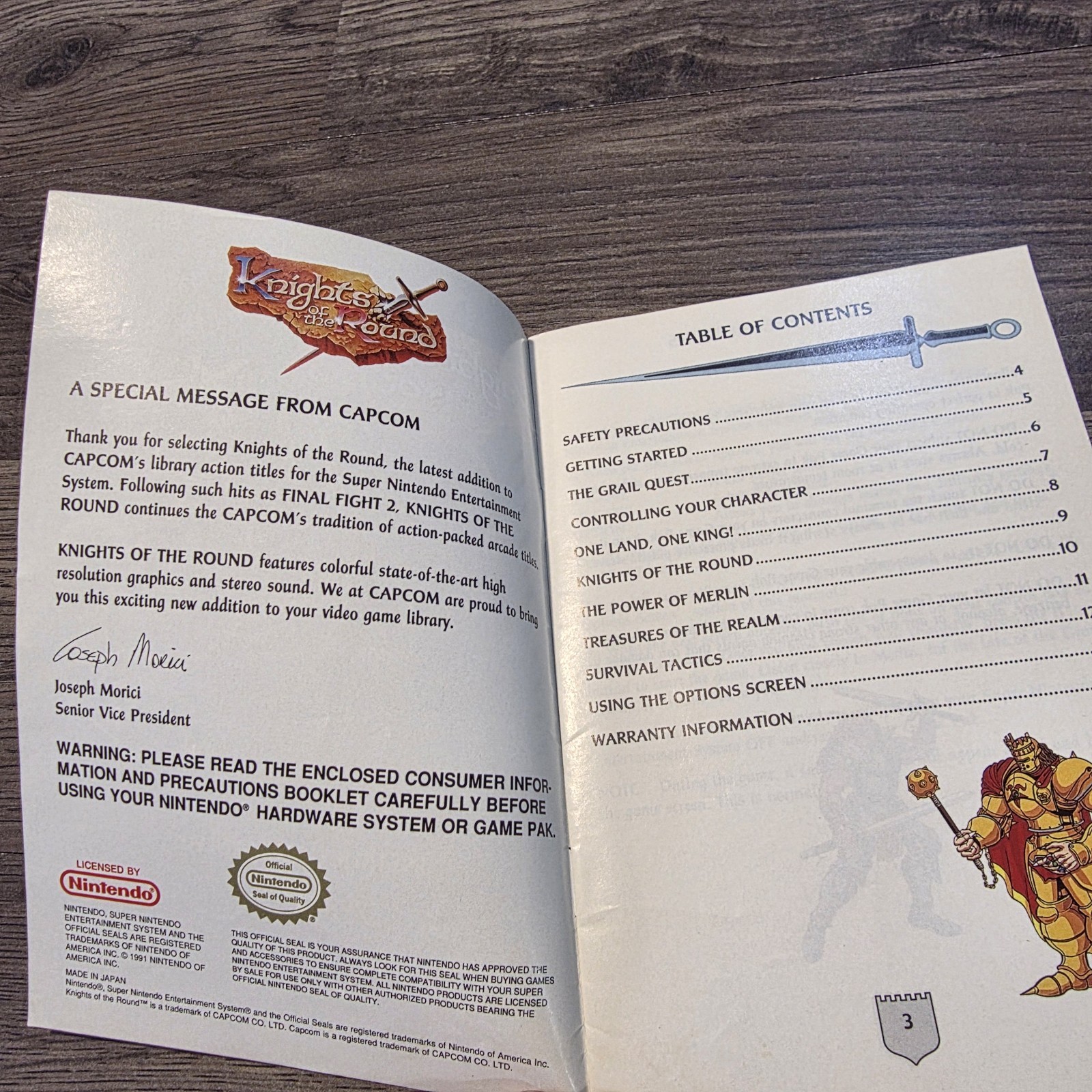 SNES Knights of the Round Manual (Super Nintendo Entertainment System, 1994)