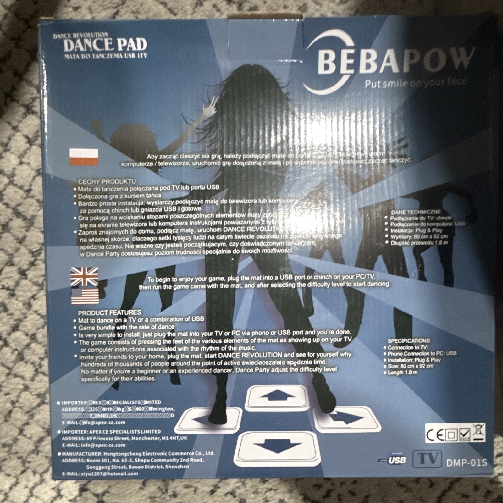 Bebapow Dance Revolution Dance Pad USB Wired Plug & Play Blue DMP-01S