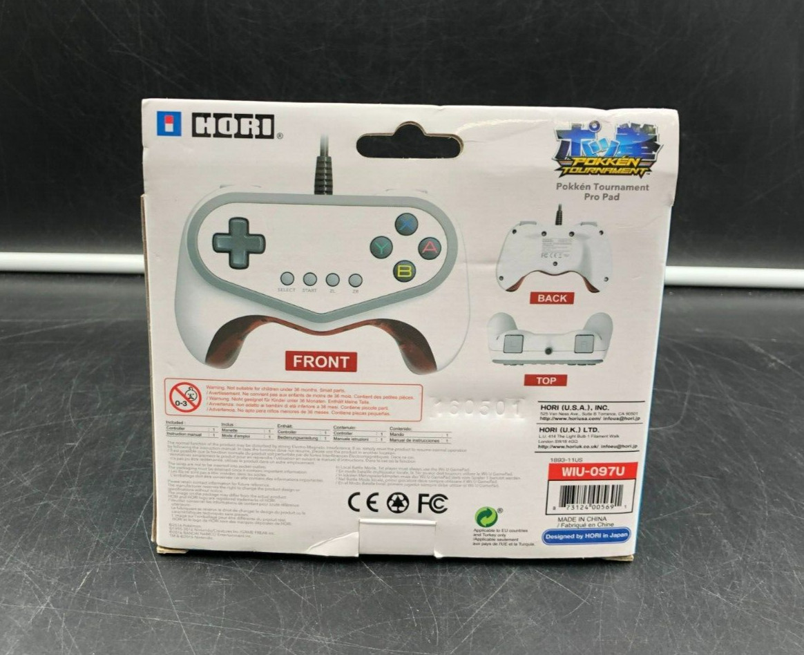 Hori Pokken Tournament White/Red Wired Pro Pad Controller for Nintendo Wii U