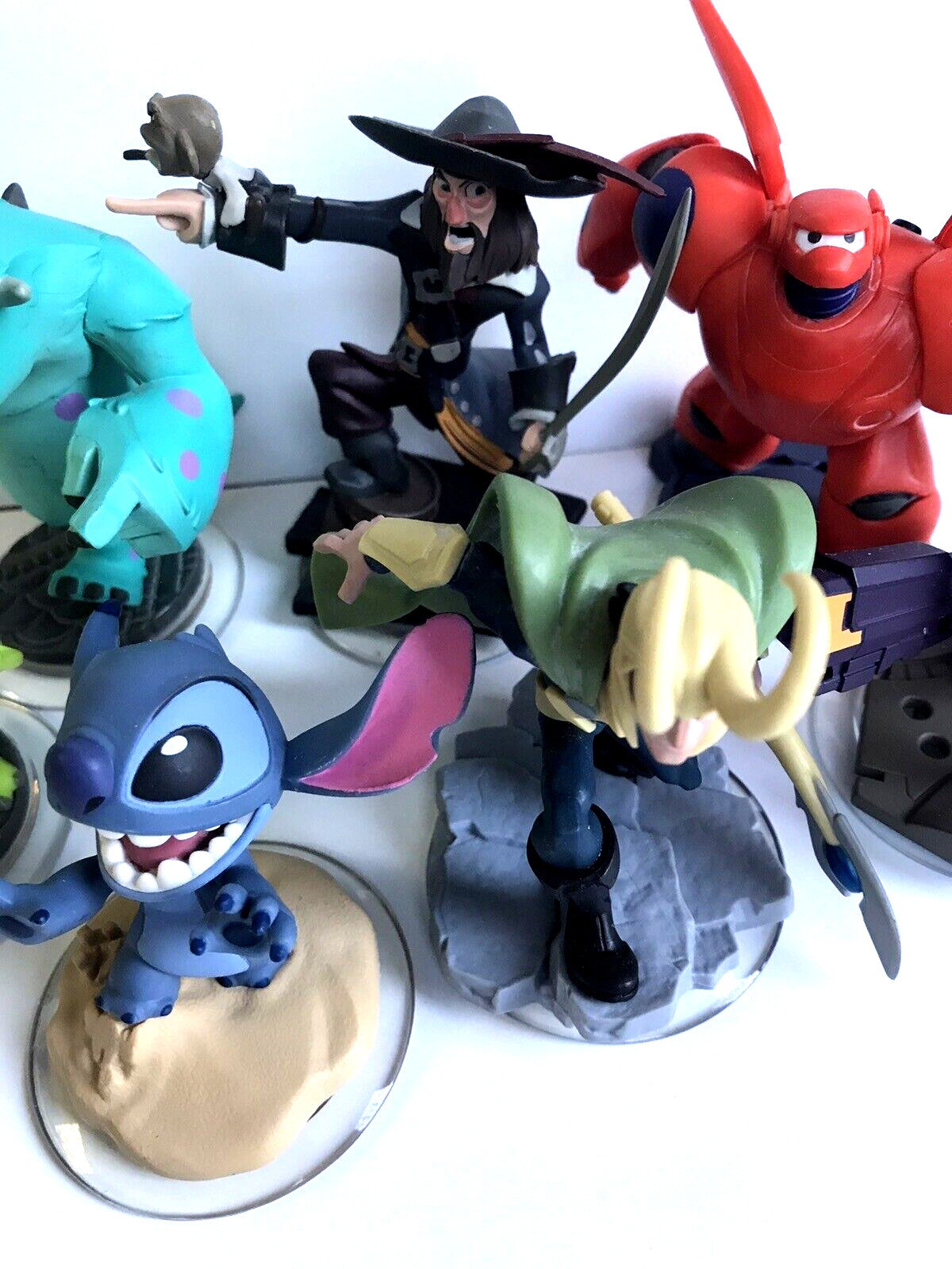 Disney Pixar Infinity Figures (7) Stitch Loki Baymax Barbossa Rocket Mike Sulley