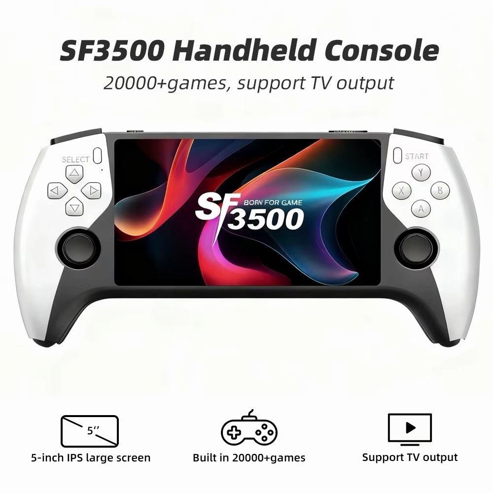 SF3500 Handheld Game Console 5″ IPS Screen HDMI TV Output White/Black
