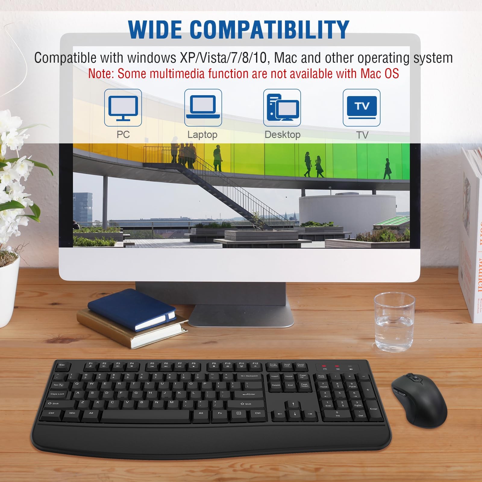 Wireless Keyboard and Mouse Combo, EDJO 2.4G Full-Sized Ergonomic Black