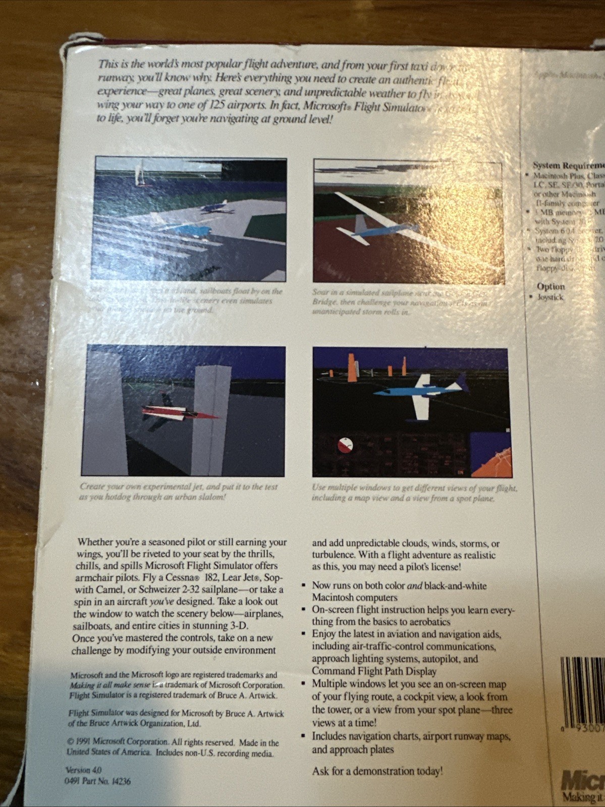 1991 Microsoft Flight Simulator 4.0 Apple Macintosh w/ Retail Box, 3.5″