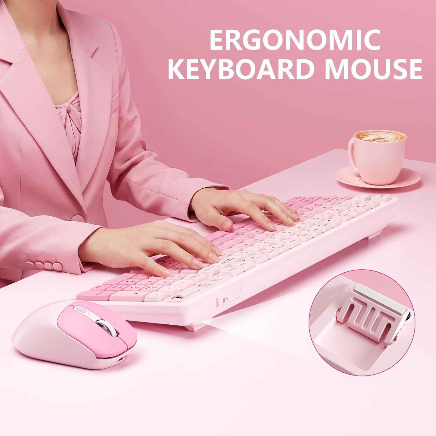 Wireless Keyboard and Mouse Combo, Full-Size USB Keyboard with Back Stand, 2.4GH