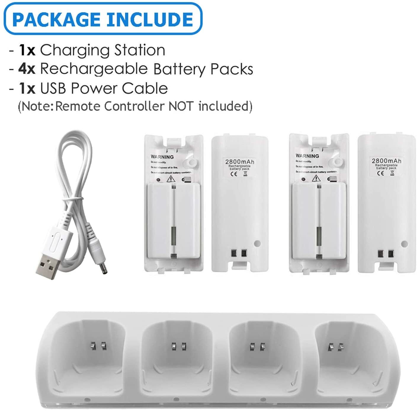 New 4-in-1 Charging Station With 4 Battery Packs for Wii&Wii U Remote Controller
