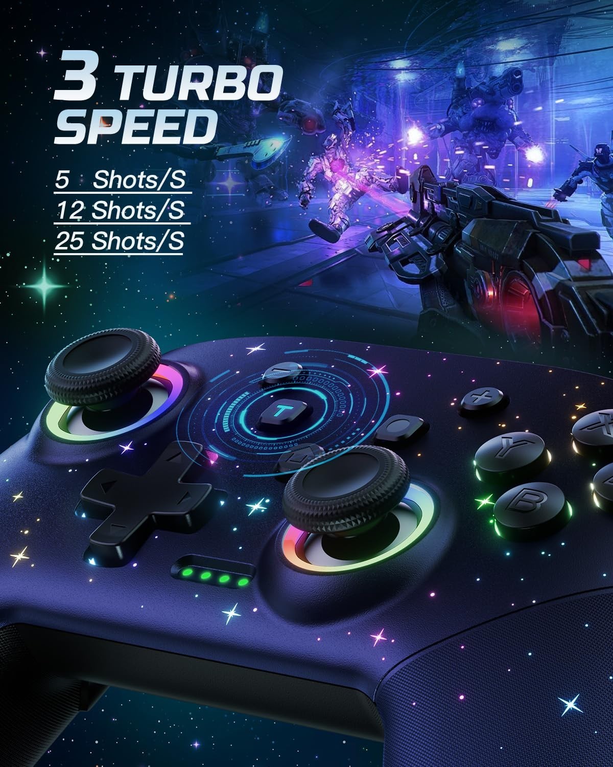 Advanced Wireless Switch Controller with 8 RGB Modes & 10m Range for Gamers