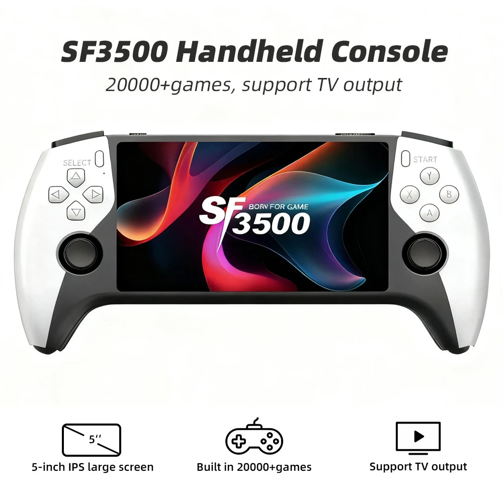 New SF3500 Handheld Game Console, 5-Inch IPS Large Screen Portable Game Console,