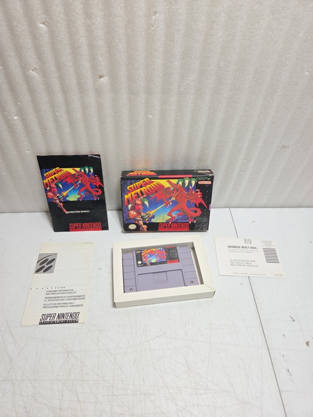 Tested – Super Metroid Super Nintendo SNES Complete In Box CIB (Dmg Box)