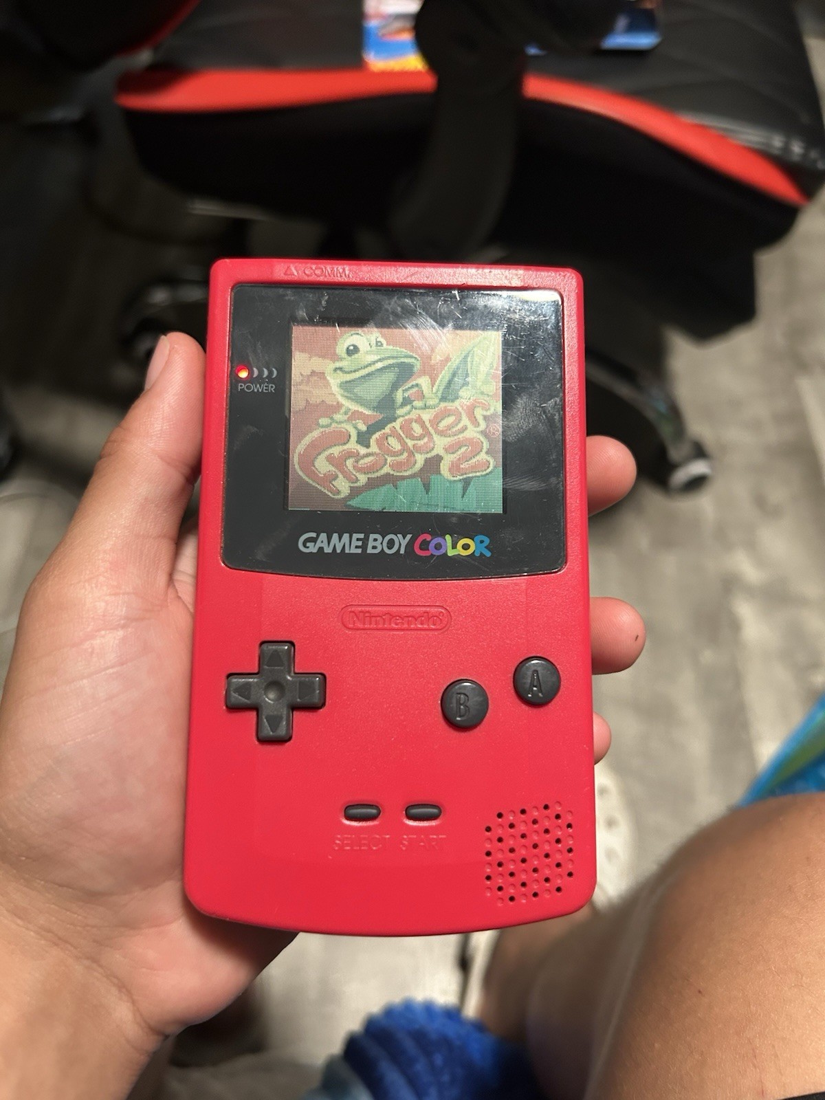 Nintendo Game Boy Color Handheld System Red CGB-001 w/ Frogger Cartridge
