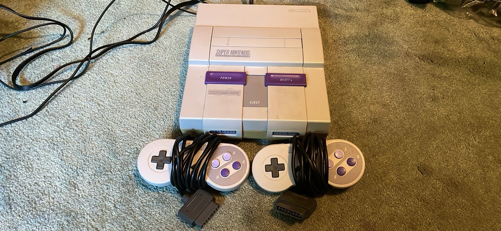 Super Nintendo SNES Video Game Console Bundle With 2 Controllers + OEM Cords