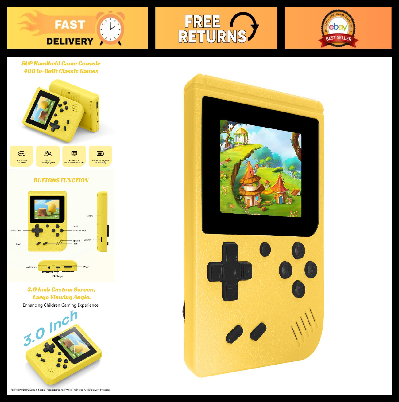 Retro Handheld Game Console – 400 Built-in Games, Mini Portable Player, 3″ IPS S