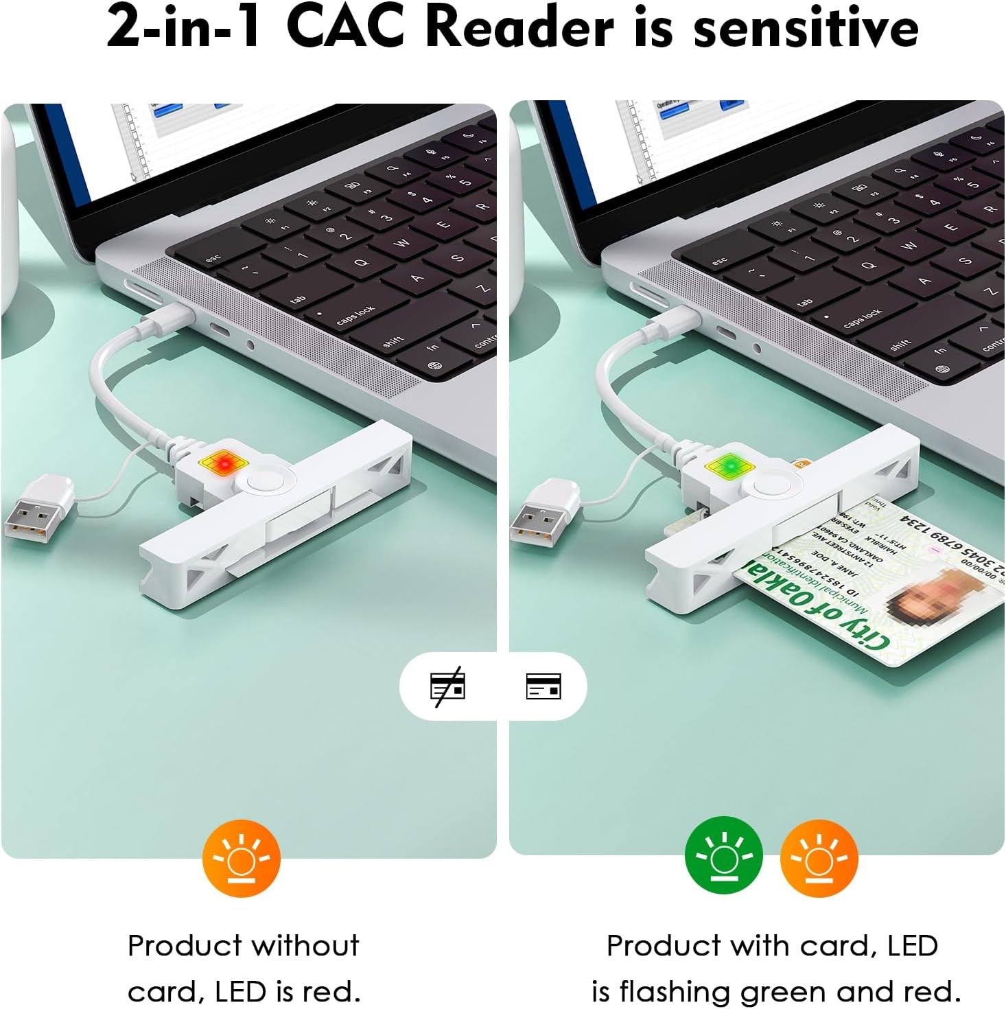CAC Reader 2 in 1 Type C Dual Connector, DOD USB Common Access CAC Card