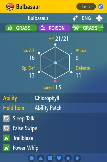 Pokemon Scarlet and Violet 6iv Shiny Max EV Bulbasaur