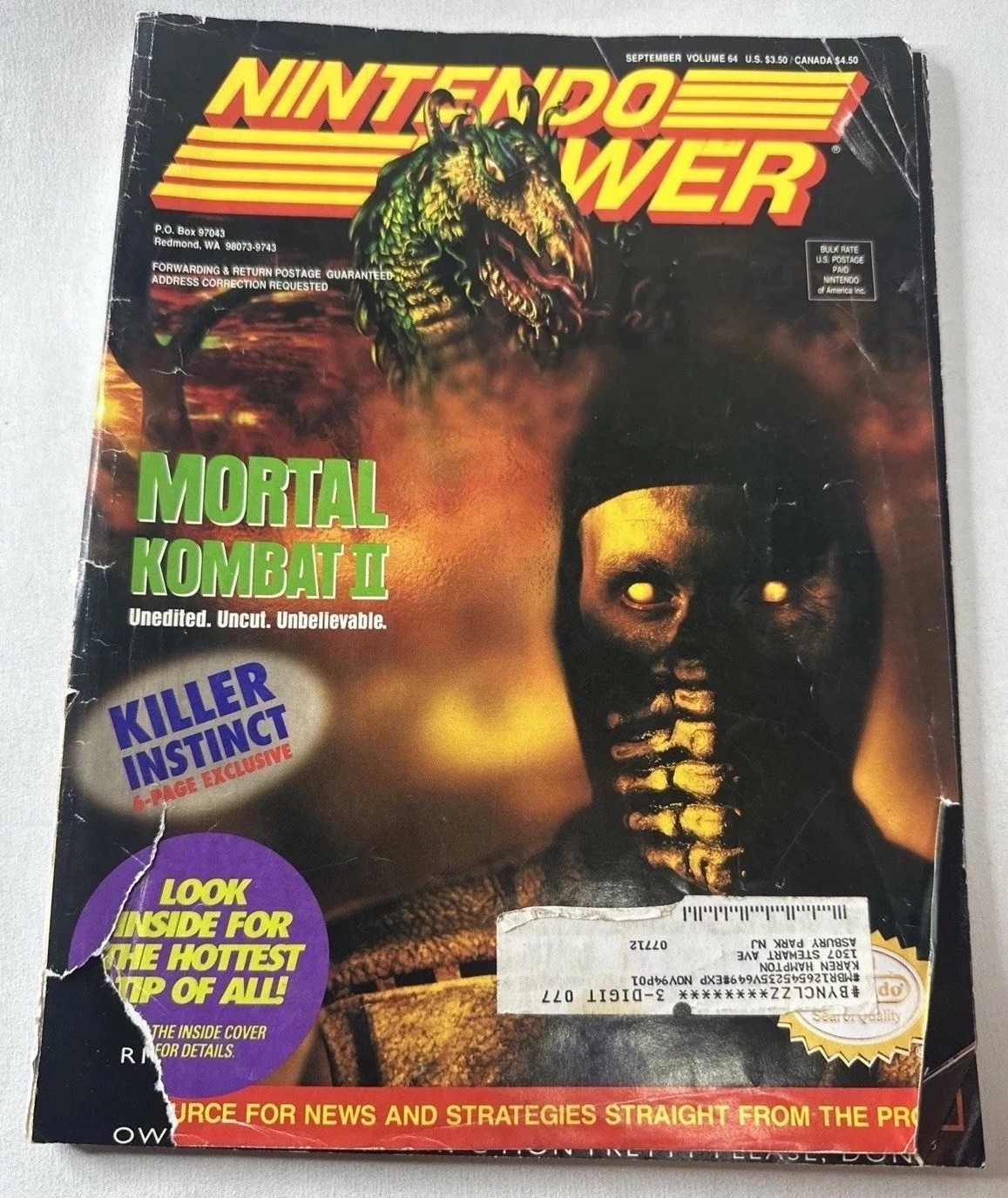 Nintendo Power #64 Mortal Kombat II 2 With Donkey Kong Poster + Cards 1994
