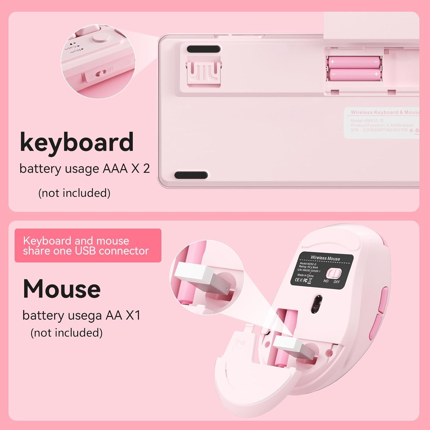 Wireless Keyboard and Mouse Combo, Full-Size USB Keyboard with Back Stand, 2.4GH