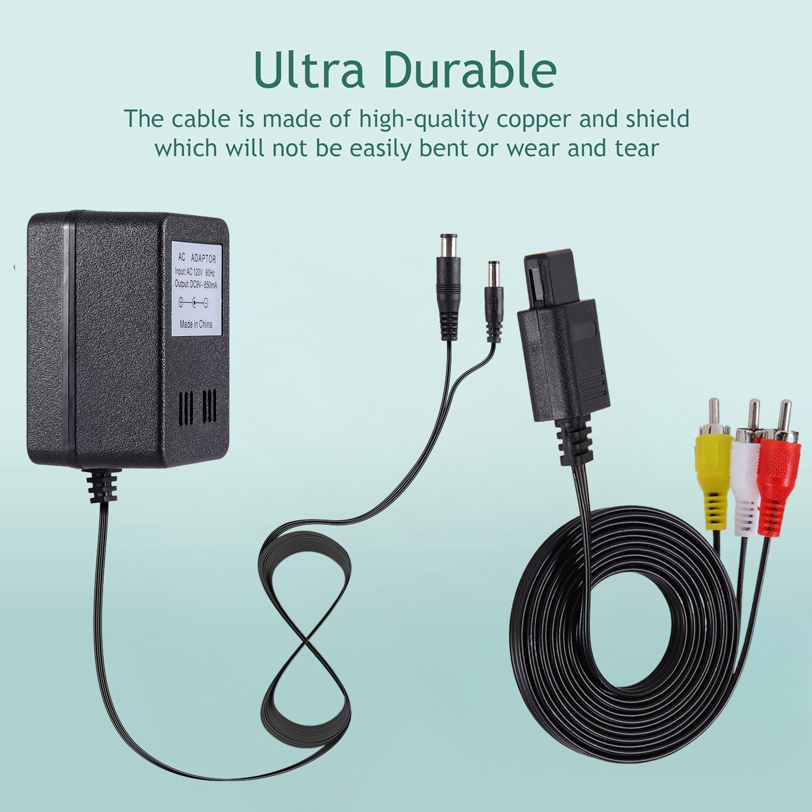 AV RCA Audio+AC Cable Power Supply Adapter Cord Set For Super Nintendo SNES Game