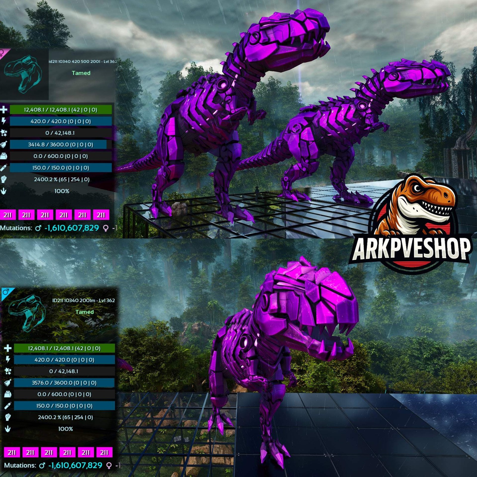 ASA PVE 🦖ARK Survival Ascended Tek Rex 2400% melee Imprinted Top Boss Stats