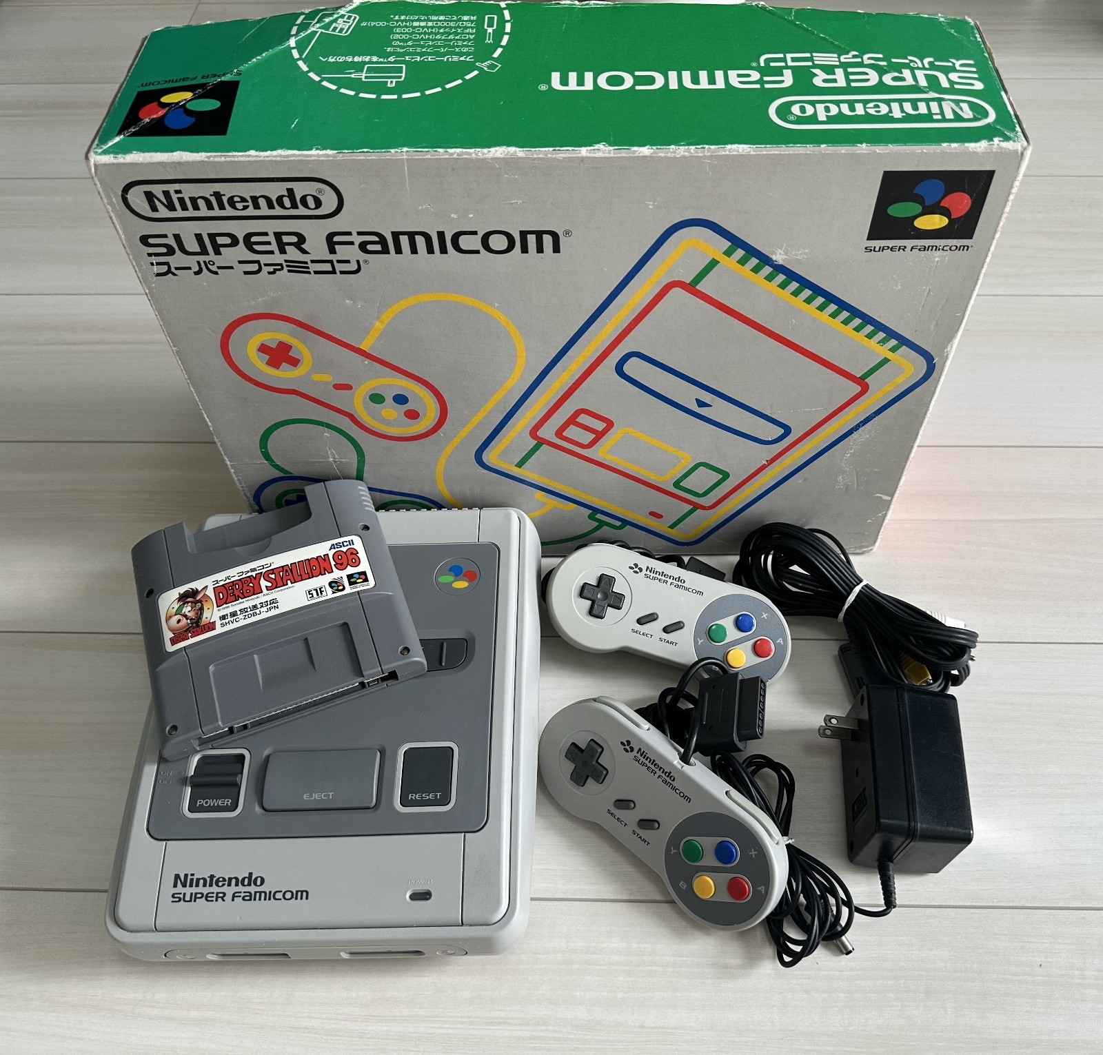 Nintendo Super Famicon Console in box Japanese with 1 game Derby Stallion Tested