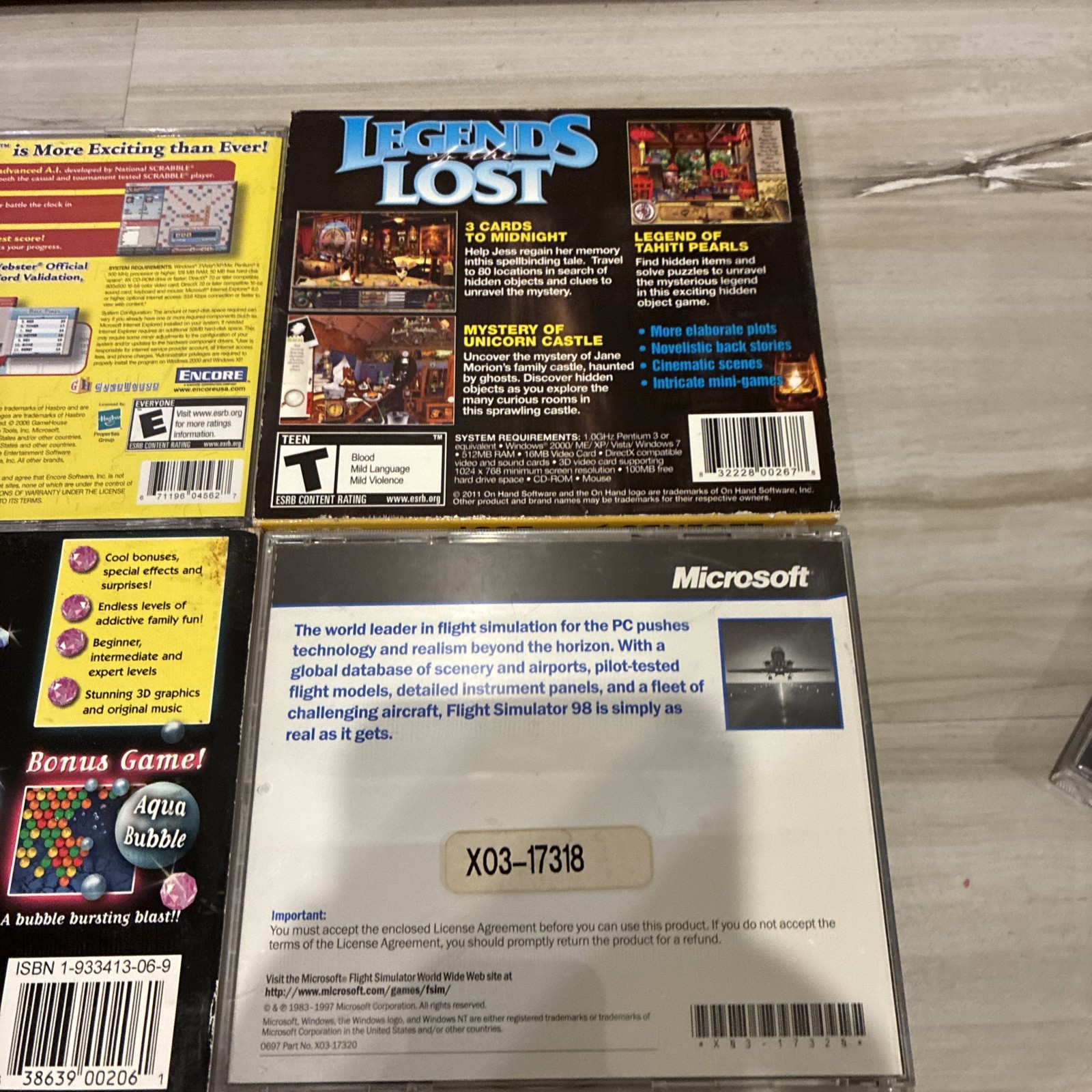 90s 2000s PC GAME LOT Diamond Drop Scrabble Flight Simulator Legends Of Lost