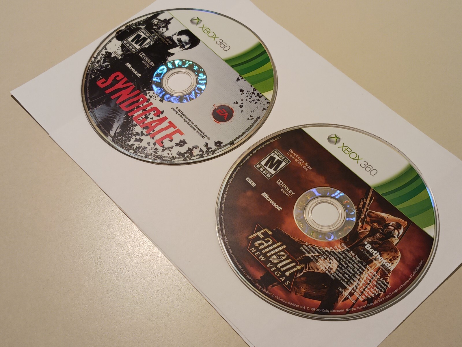 Lot of 2 Syndicate & Fallout New Vegas Xbox 360 2010/2012 Disc Only Tested Rare