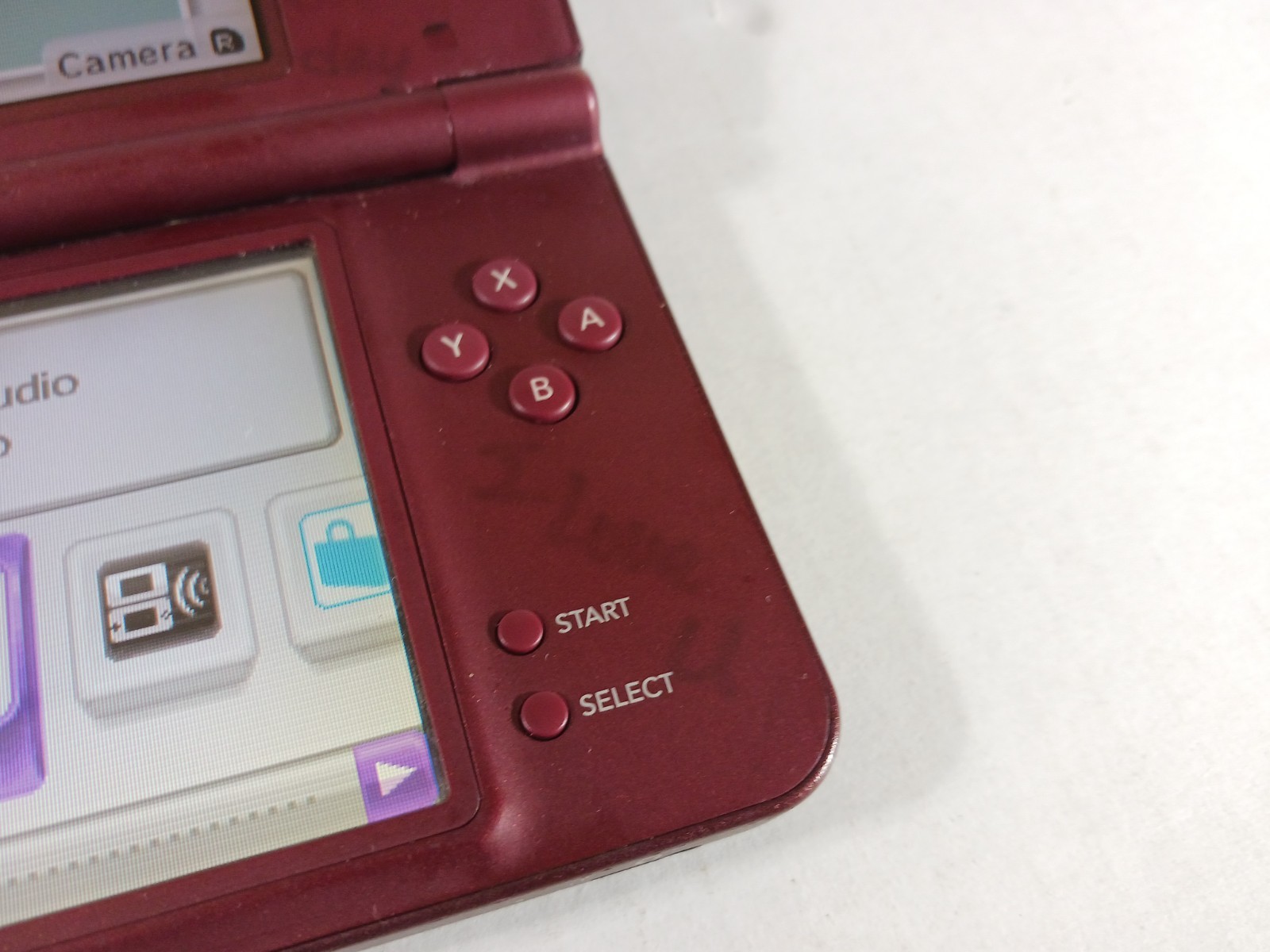 Nintendo DSi XL Burgundy Red Tested Working Charges Discolored Screens Wear