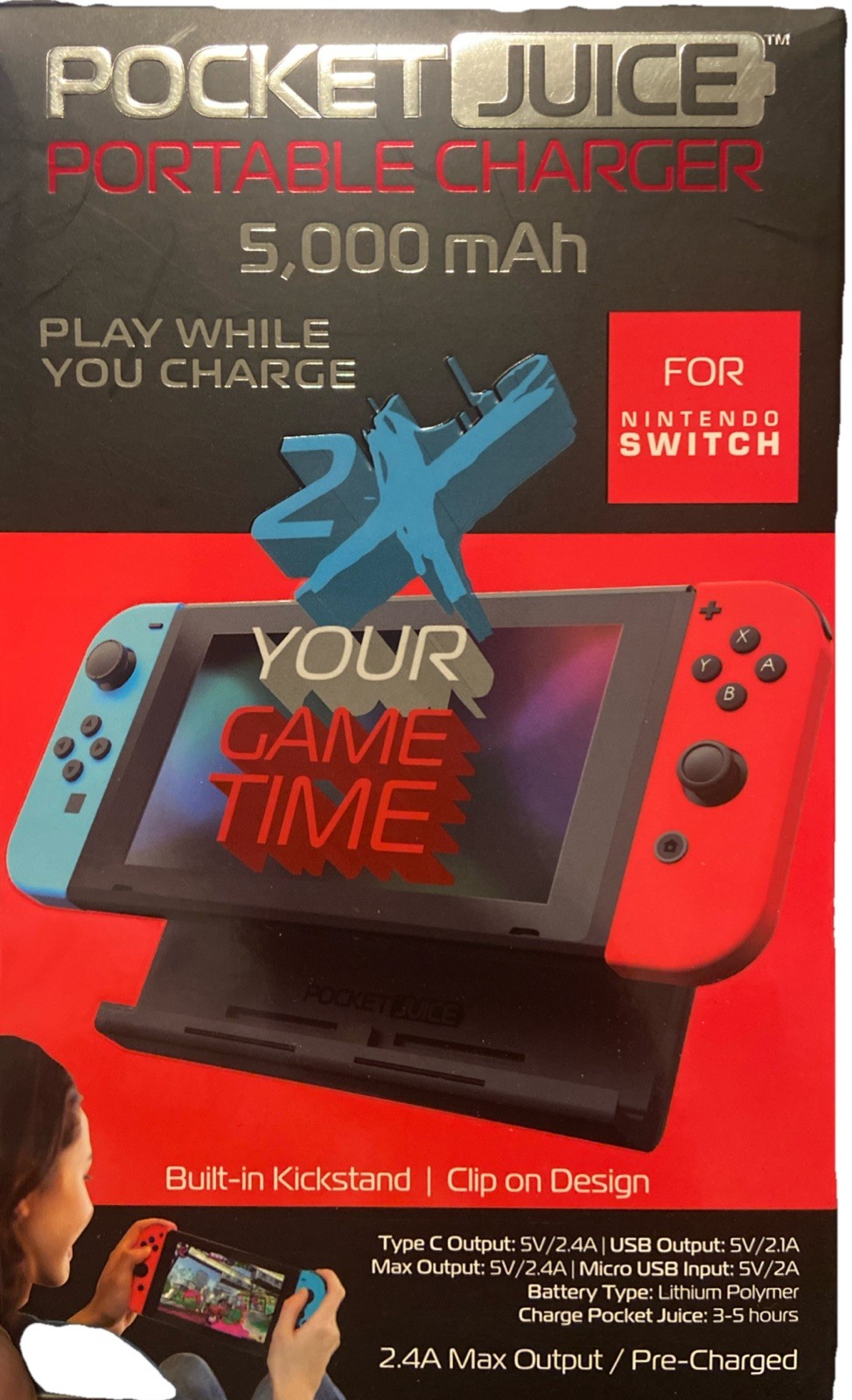 Tzumi Pocket Juice Portable Charger Kickstand Nintendo Switch 5000mAh New in Box