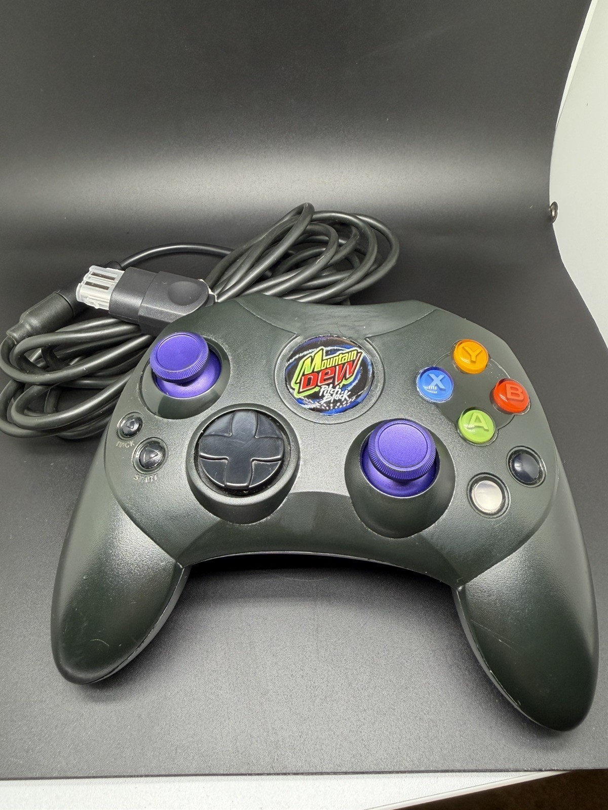 Original Xbox Pitch Black Mountain Dew Custom S Type Controller Tested Working