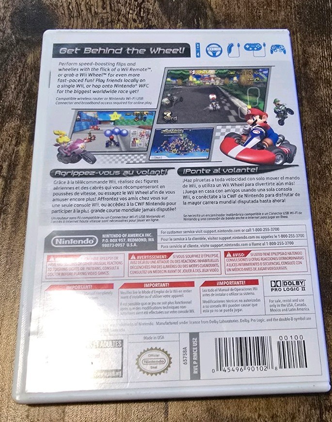Nintendo Wii Mario Kart with Wheel and Super Mario Bros Game Complete Set