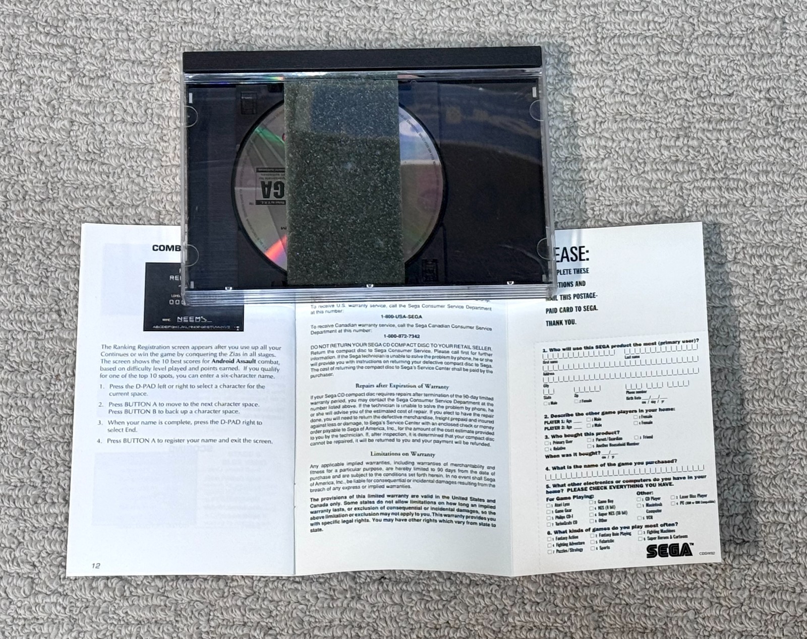 Android Assault & Registration Card – Complete Sega CD Game CIB – Authentic