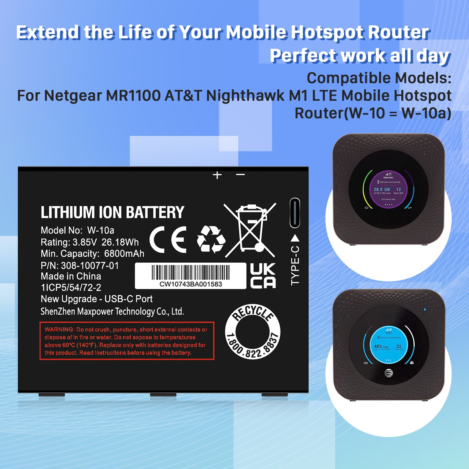 2 Pack W-10A For Netgear Nighthawk M2 W-10a 1ICP5/54/72-2 Battery 6800mAh USA