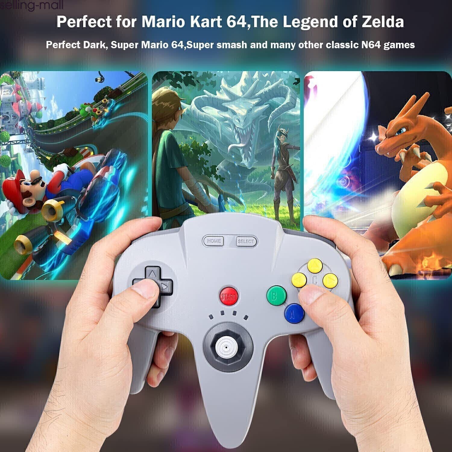 Wireless N64 Controller, 2.4GHz N64 Receiver,Rechargeable & Built-in Rumble