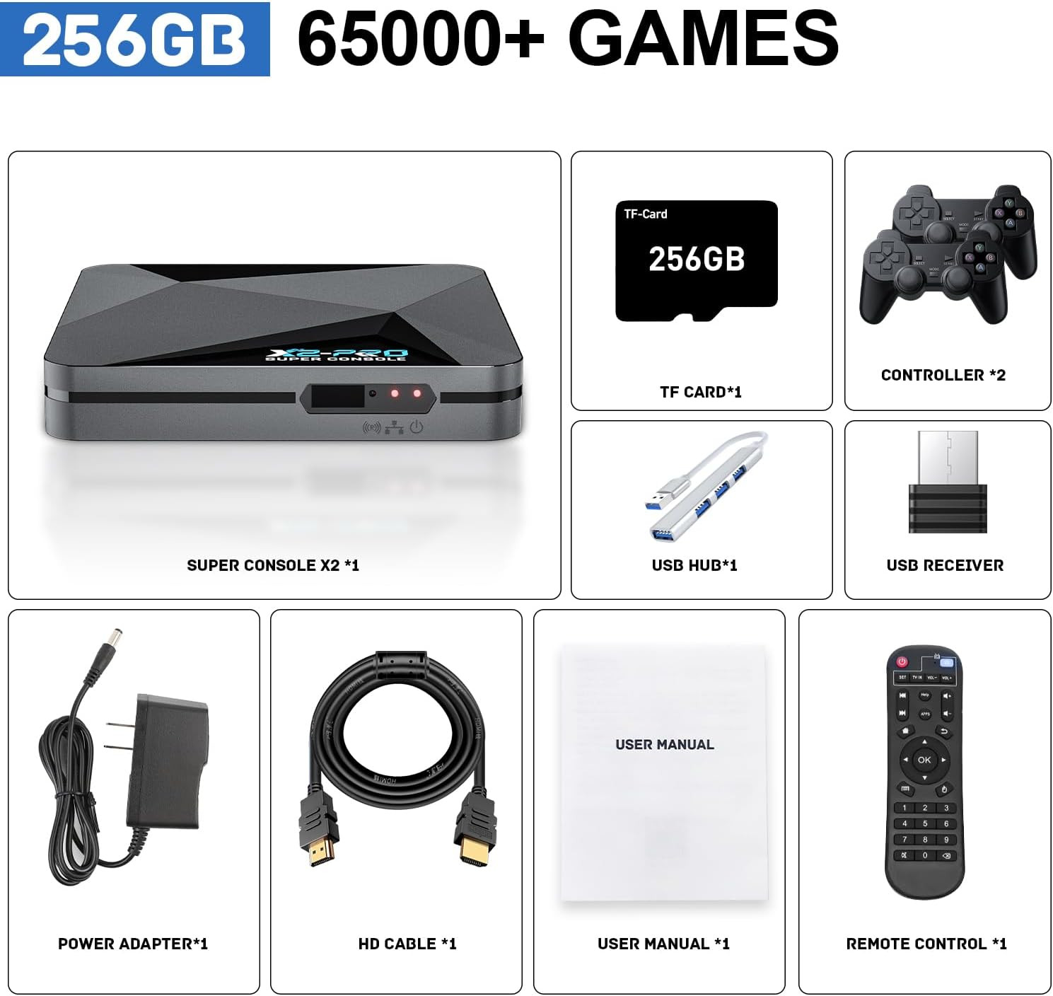 Kinhank Super Console X2 PRO Retro Game Console,Built-In 65,000+ Classic Games,A